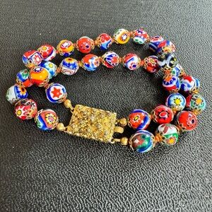 Vintage Millefiori Glass Beaded Bracelet with Push Clasp